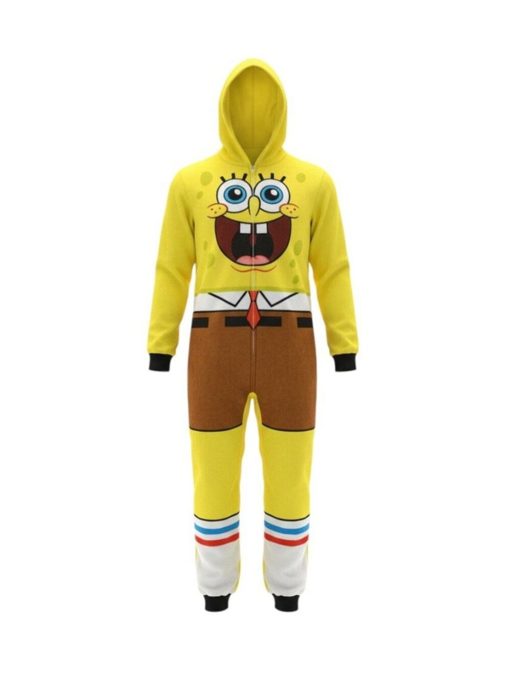 SpongeBob SquarePants Kids Hooded Zip Jumpsuit One-Piece Pajamas Size L 10/12